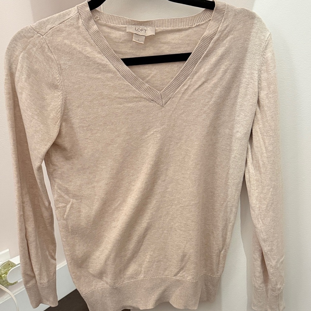 LOFT Light Beige V-Neck Pullover